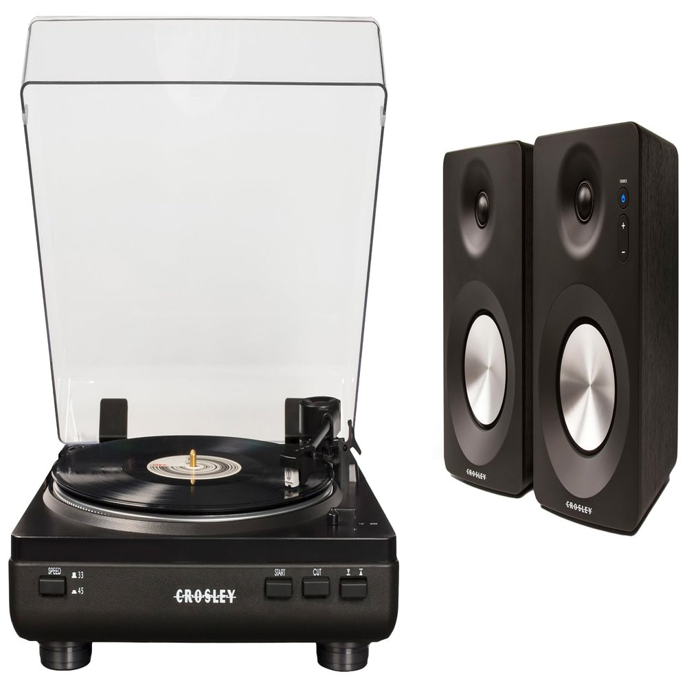 Crosley KT400A-BK Fully Automatic Bluetooth 2-Speed Turntable Record Player with S100A Stereo Speakers, Black