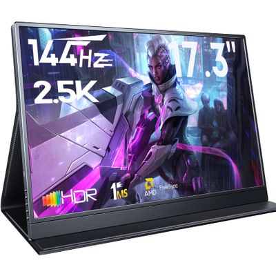 Portable Gaming Monitor, 17.3" 2.5k 144HZ IPS Portable Laptop Monitor, Second Screen Dual USB C HDMI Computer Gaming Display with Speakers & Smart Cover, Travel Monitor for PC Phone PS4/5 Xbox Switch