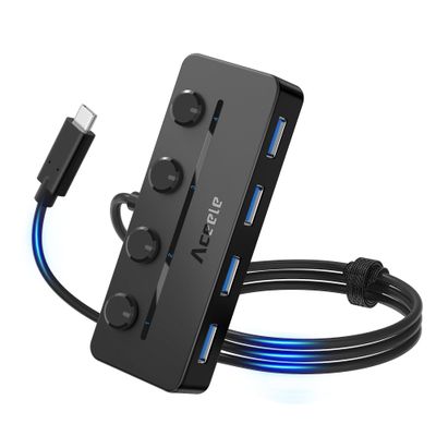 Aceele USB C Hub, USBC to 4-Ports USB 3.0 Hub with Type C Power Port and Individual On/Off Switches, 5Gbps USB C Splitter with 3.3ft Long Extender Cable Compatible for Laptops, MacBook Pro/Air
