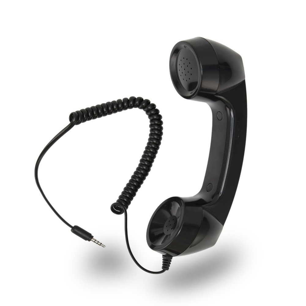 Jiawu Vintage Retro Telephone Handset, Cell Phone Receiver MIC Microphone Speaker for Cellphone, Smartphone and Computers, Old Telephone Headse with 3.5 mm Socket (Black)