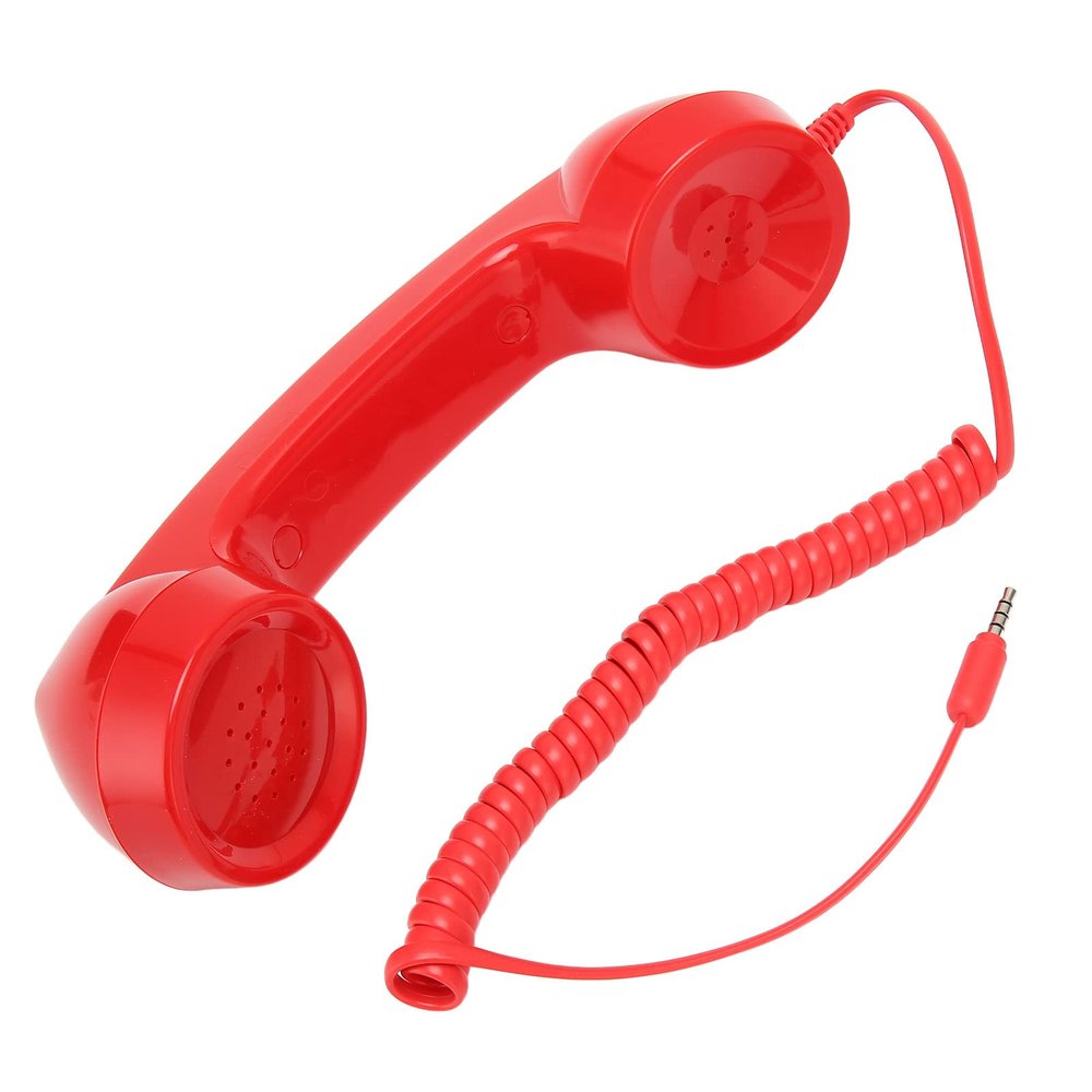 Jiawu Vintage Retro Telephone Handset, Cell Phone Receiver MIC Microphone Speaker for Cellphone, Smartphone and Computers, Old Telephone Headse with 3.5 mm Socket (Red)