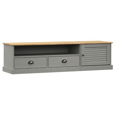 vidaXL Solid Pine Wood VIGO TV Stand - Gray Media Console with Drawers, Entertainment Center, and Shutter Door Design for Living Room