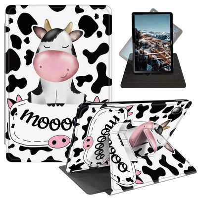 EDGFRTOIO Case for Amazon Fire Max 11 Cover 2023 (13th Gen), 360 Degree Smart Rotating Case Swivel Stand Leather Cover for All-New Fire 11 Max Tablet, Auto Sleep/Wake, Cow Moo