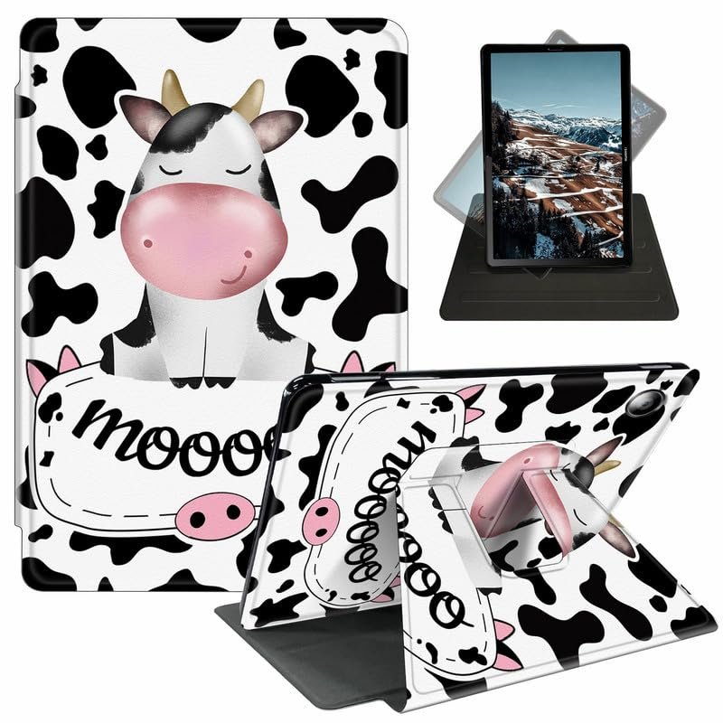EDGFRTOIO Case for Amazon Fire Max 11 Cover 2023 (13th Gen), 360 Degree Smart Rotating Case Swivel Stand Leather Cover for All-New Fire 11 Max Tablet, Auto Sleep/Wake, Cow Moo