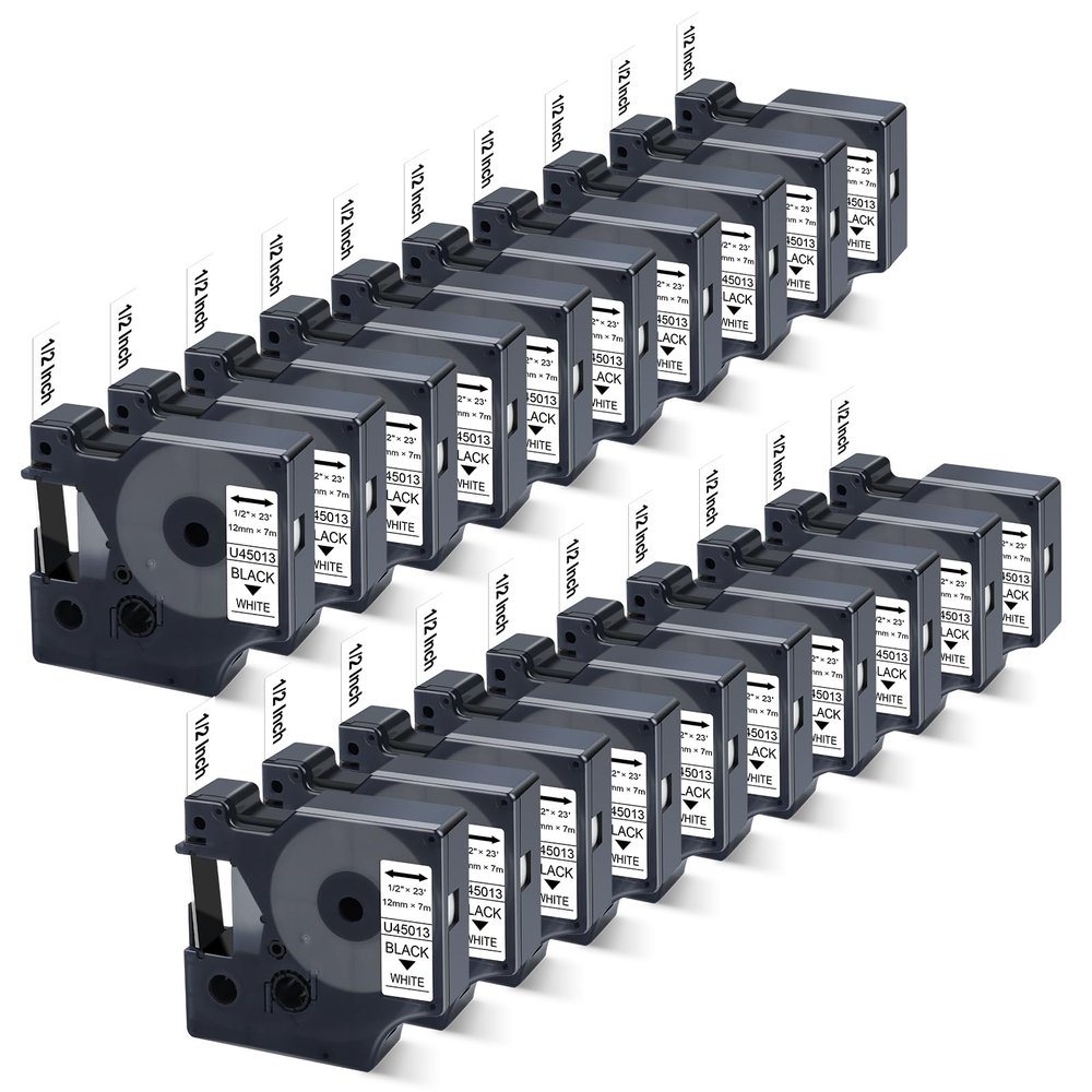 20x Replace for Dymo 45013 D1 Label Tape Black on White 1/2 Inch x 23 Feet for Dymo Label Maker Refills D1 A45013 S0720530 Work with LabelManager 160 280 210D 260P 360D 420P PnP 220P 260P 450DUO