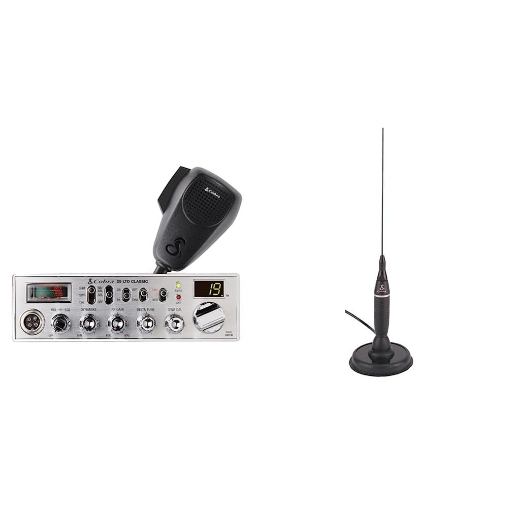 Cobra 29 LTD Professional CB Radio & Cobra HGA1500 42 Inch Magnetic Mount CB Antenna: Full 40 Channels, Adjustable Receiver, SWR Calibration, Long-Range Antenna for Clear Signal, Black