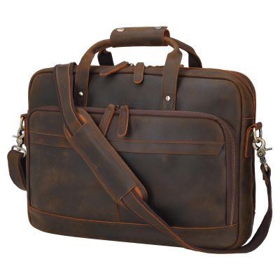 Masa Kawa Leather Briefcase for Men 15.6 Inch Laptop Crossbody Shoulder Messenger Office Bag Brown Vintage Attache Case Handbag for Business Travel Work Lawyer