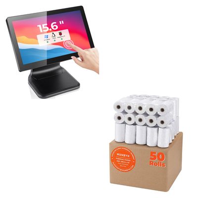 15.6-inch POS-TouchScreen-Monitor, POS-Systems-for-Small-Business and MUNBYN 2 1/4" x 50' Thermal Paper (50 Rolls), BPA Free Receipt Paper