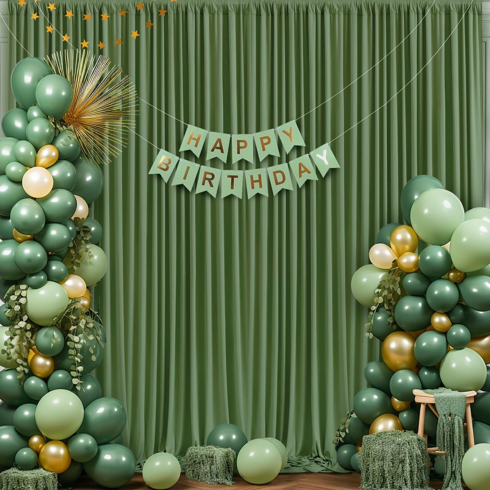 10x10 Valley Green Backdrop Curtain for Parties Wrinkle Free Dark Green Photo Curtains Backdrop Drapes Fabric Decoration for Baby Shower Birthday Party Photography 5ft x 10ft,2 Panels