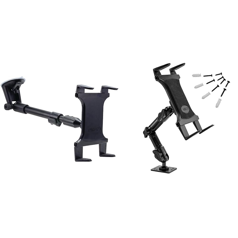 ARKON Mounts TAB-CM117 Extension Arm Windshield Suction Tablet Mount Retail Black & Heavy-Duty Tablet Holder - Adjustable Arm with Drill Base Mount for Cars, Dashboards, Walls