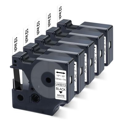 5X Compatible Dymo D1 Label Tape 45013 a45013 S0720530 Replace for Dymo Label Maker Refill 1/2 Inch x 23 Feet, Work with LabelManager 160 210D 260P 280 360D 420P PnP 220P 500TS 450DUO, Black on White