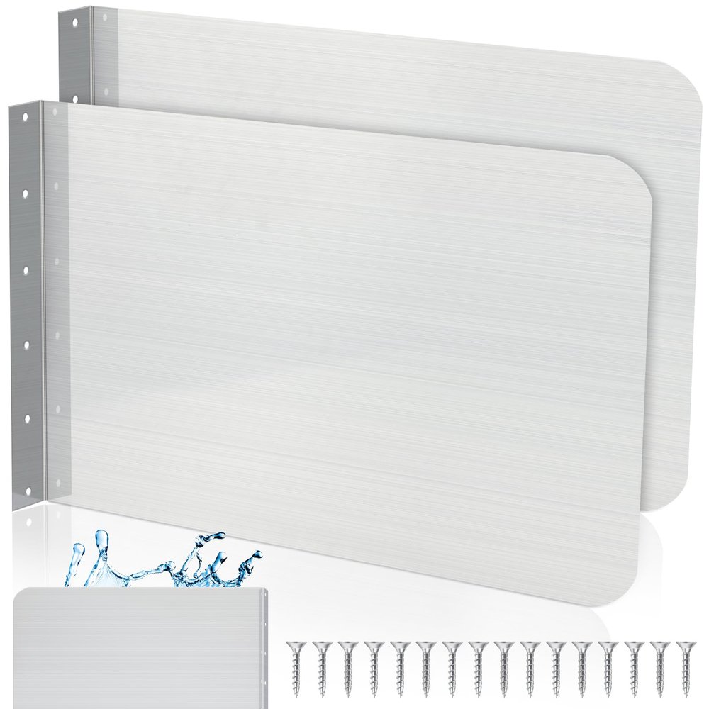 Therwen 2 Pcs Stainless Steel Side Splash Guard for Sink 26 x 12 Inch Wall Mount Guard with Screws Commercial Restaurant Hand Sink and Compartment Prep Sink Kitchen Sink Splash Protector Supply