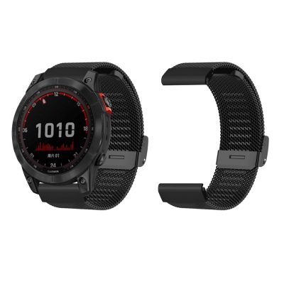 Brrnoo Stainless Steel Mesh Watch Strap Adjustable Quick Release Watch Band 26mm Fit for Fenix 7X 6X 5X (Black)