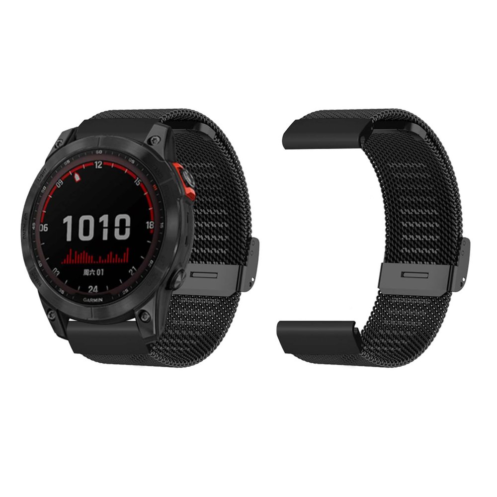 Brrnoo Stainless Steel Mesh Watch Strap Adjustable Quick Release Watch Band 26mm Fit for Fenix 7X 6X 5X (Black)