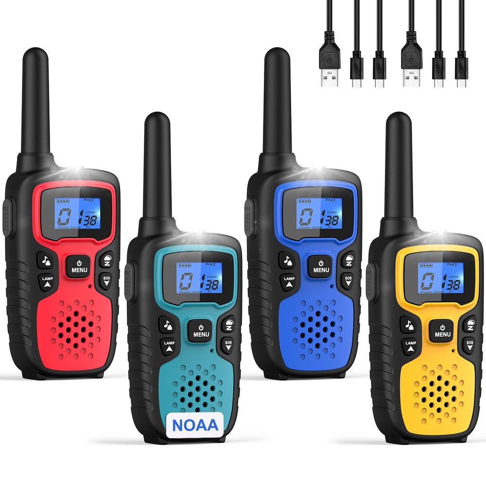 Wishouse Walkie Talkies for Adults Long Range-Rechargeable 4 Pack 2 Way Radios, Hiking Accessories Camping Gear Xmas Birthday Gift for Kids Family with Lamp,SOS Siren,NOAA Weather Alert,Easy to Use