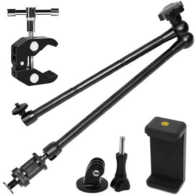 20" Magic Arm Clamp Kit with 1/4" & 3/8" Thread Clamp,Adjustable Friction arm- Articulating arm,with/Phone Clip/Tripod Mount Adapter,for Action Camera/DSLR/LCD Monitor/LED Lights/Cell Phone