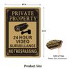 2 Pack Large Private Property No Trespassing Sign - 24 Hours Video Surveillance Warning Sign | 14" x 10" Rust Free Aluminum Easy Mounting Fade Resistance view 2