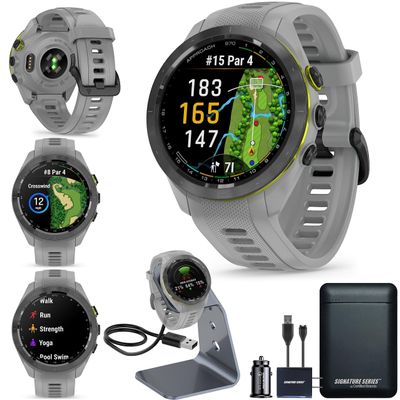 Garmin Approach S70 Golf Smartwatch | Full-Color CourseView Maps AMOLED Display | Advanced Shot Execution & Putt Alignment | Immersive Golfing Experience w/Signature Stand Power Bundle