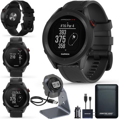 Garmin Approach S12 Golf Watch | Preloaded with 42k CourseView Maps | Scorekeeping Functionality | Uploads Scores to Garmin Golf App | Sunlight Readable Display with Signature Stand Power Bundle