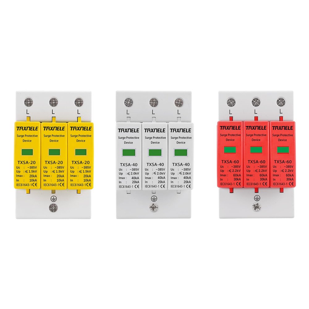 AC SPD 3P 385V 20KA 40KA 60KA House Lightning Surge Protector Surge Protective Device Low-Voltage Arrester Device 10KA 30KA 35mm DIN Rail Mounting (30-60KA)