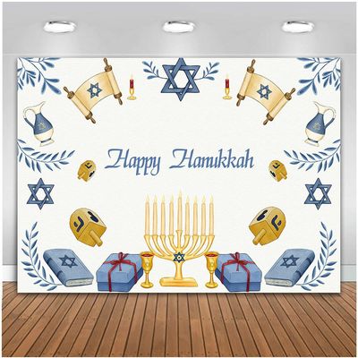 TOAOFY Hanukkah Backdrop Jewish Chanukah Party White Supplies Background Blue Magen David Photography Backdrop Cake Table Photo Video Studio Props TAYBCL210
