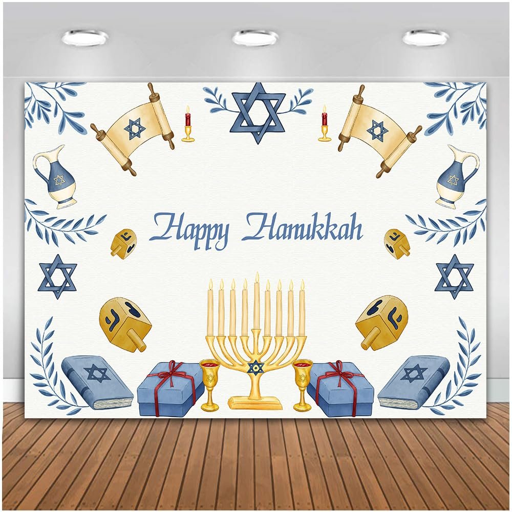 TOAOFY Hanukkah Backdrop Jewish Chanukah Party White Supplies Background Blue Magen David Photography Backdrop Cake Table Photo Video Studio Props TAYBCL210