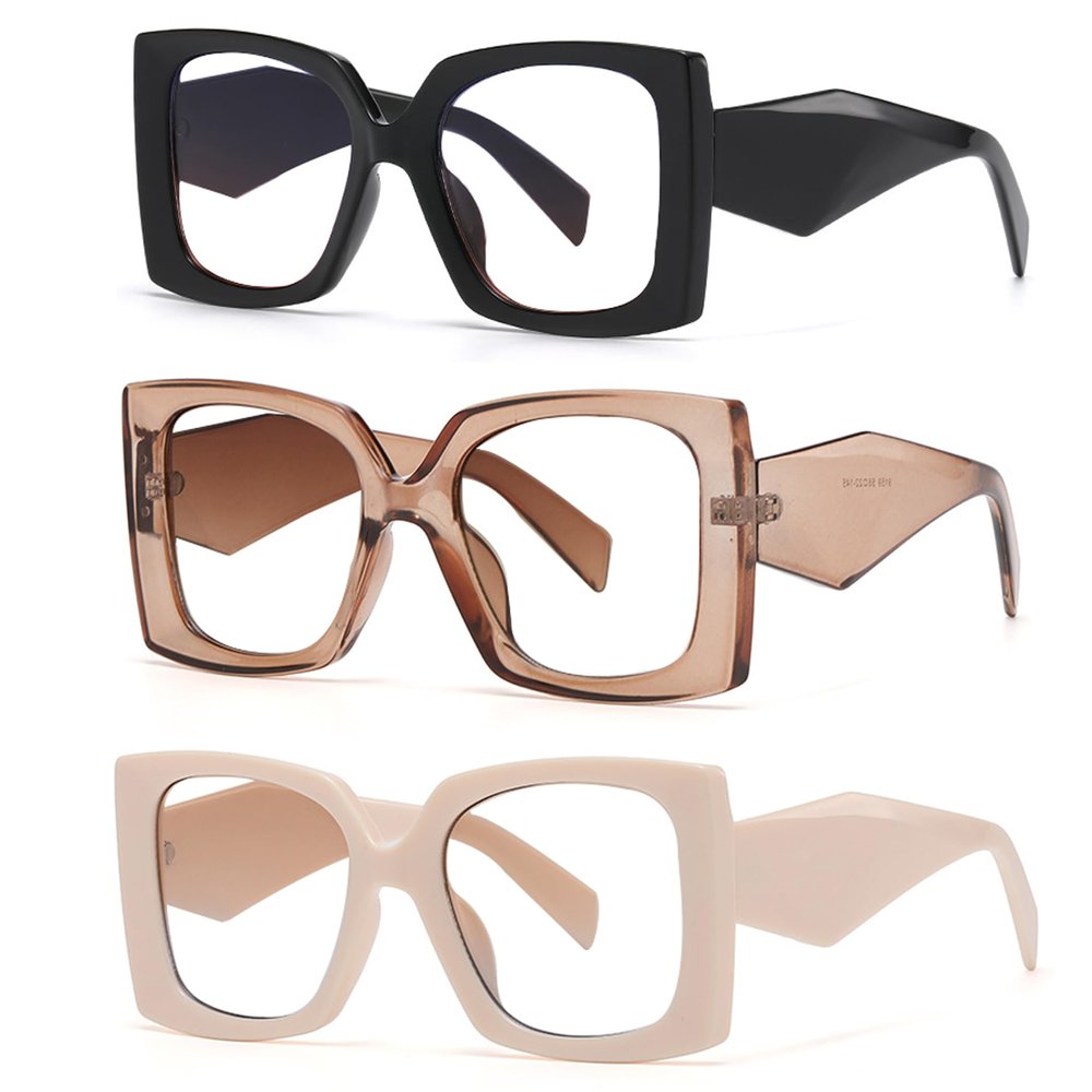 bullabulling 3 Pack Fashion Reading Glasses for Women, Blue Light Blocking/Anti UV Readers Oversized Square (black/tea/Beige, 3.0, multiplier_x)