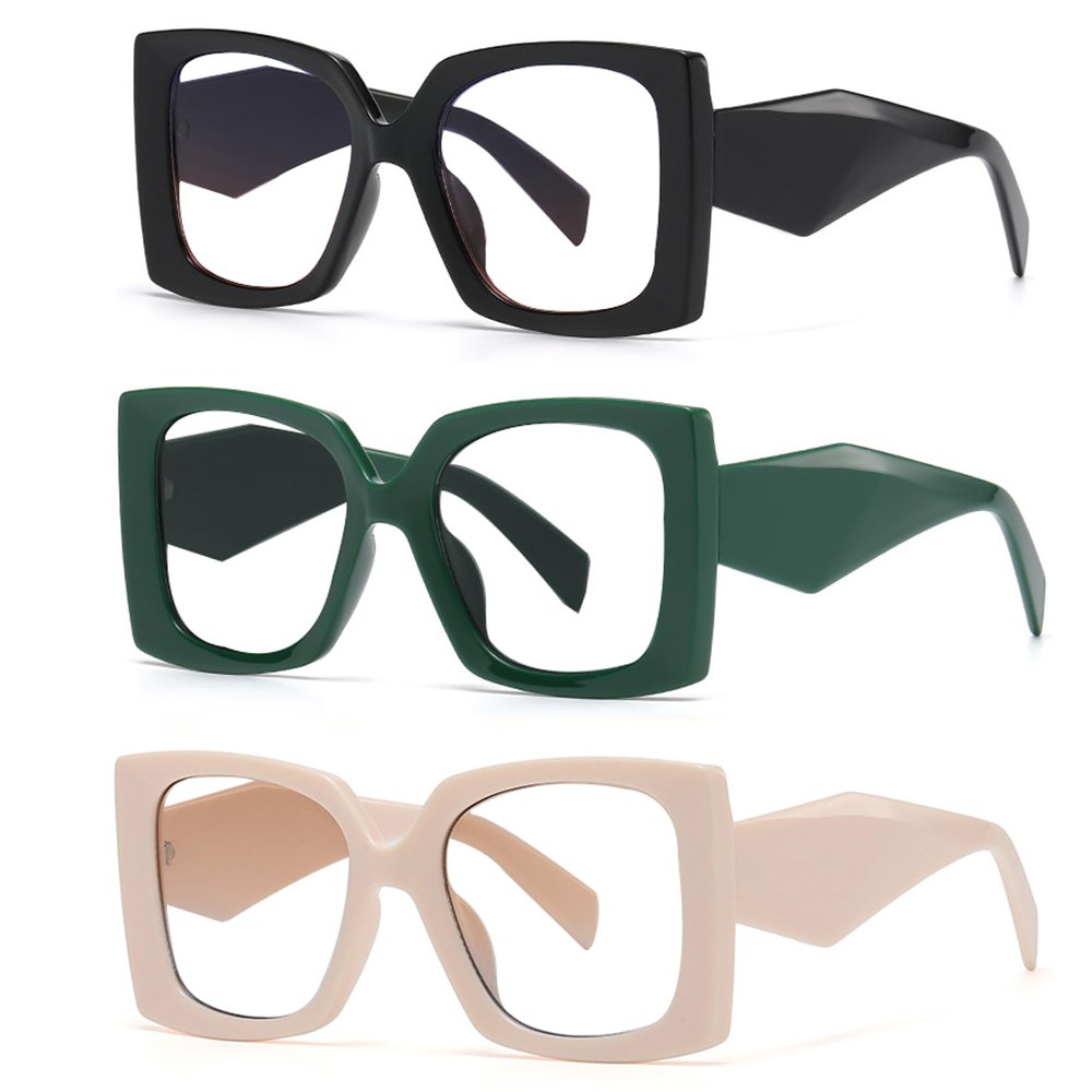 bullabulling 3 Pack Fashion Reading Glasses for Women, Blue Light Blocking/Anti UV Readers Oversized Square (black/green/Beige, 4.0, multiplier_x)