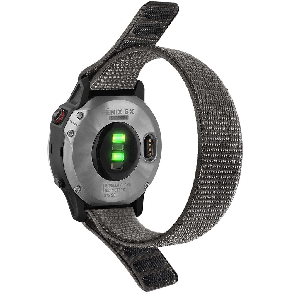 SCHIK 26 20 22mm Nylon Watch Band For Garmin Fenix 7X 6X Pro 7 7S 6 6S 5X 5 5S Plus/Venu 2 Plus Hook and Loop Quick Dry Strap (Color : Gray, Size : 26mm)