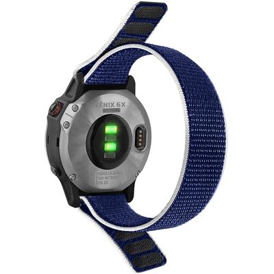 SCHIK 26 20 22mm Nylon Watch Band For Garmin Fenix 7X 6X Pro 7 7S 6 6S 5X 5 5S Plus/Venu 2 Plus Hook and Loop Quick Dry Strap (Color : Dark Blue, Size : 20mm)