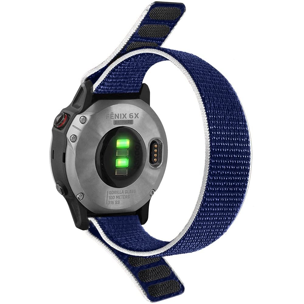 SCHIK 26 20 22mm Nylon Watch Band For Garmin Fenix 7X 6X Pro 7 7S 6 6S 5X 5 5S Plus/Venu 2 Plus Hook and Loop Quick Dry Strap (Color : Dark Blue, Size : 20mm)