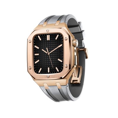 EKSIL Silicone Strap With Shockproof Bumper Case For Apple Watch Band Case 45mm 44mm Only For IWatch Series 7 SE 6 5 4 Men Women Sports Military Band Protective Case(Rose Gray,44MM FOR 6/5/4/SE)