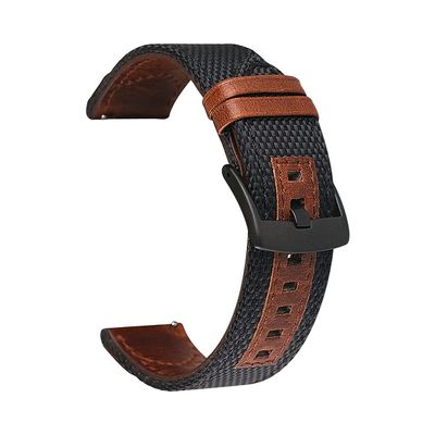 MGTCAR 22mm 20mm Nylon Leather Watchband For Garmin Venu 2 plus Smart Watch Strap Bracelet For Garmin Venu SQ /Venu2 Wrist Band Straps (Color : Black, Size : For Venu SQ)
