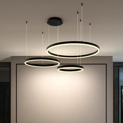   Charlotte | Modern 3-Ring Chandelier, Dimmable LED Chandeliers, Round Light Fixture, Circular Ceiling Lights for Dining Table, Living Room,1 Pack (3 Rings | Black | Warm White)