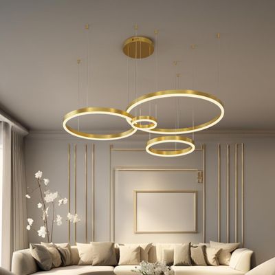 MOD LIGHTING Charlotte | Modern 4-Ring Chandelier, Dimmable LED Chandeliers, Round Light Fixture, Circular Ceiling Lights for Dining Table, Living Room,1 Pack (4 Rings | Gold | Warm White)