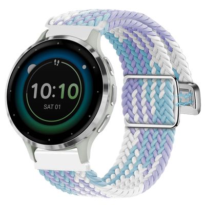 Abanen Braided Elastic Nylon Watch Band for Garmin Venu 2S / Vivoactive 4S / Vivomove 3S/ Venu 3S, 18mm Loop Soft Stretchy Wristband Strap with Magnetic Closure for Forerunner 255s/265s (Violet)