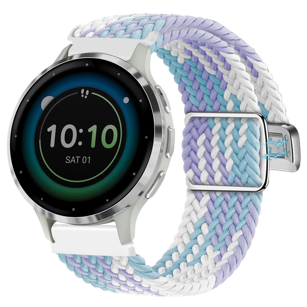 Abanen Braided Elastic Nylon Watch Band for Garmin Venu 2S / Vivoactive 4S / Vivomove 3S/ Venu 3S, 18mm Loop Soft Stretchy Wristband Strap with Magnetic Closure for Forerunner 255s/265s (Violet)