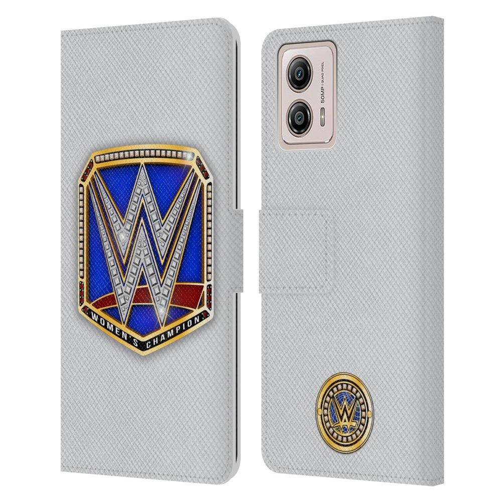 Head Case Designs Officially Licensed WWE Smackdown Women's Champion Title Belts Leather Book Wallet Case Cover Compatible with Motorola Moto G53 5G
