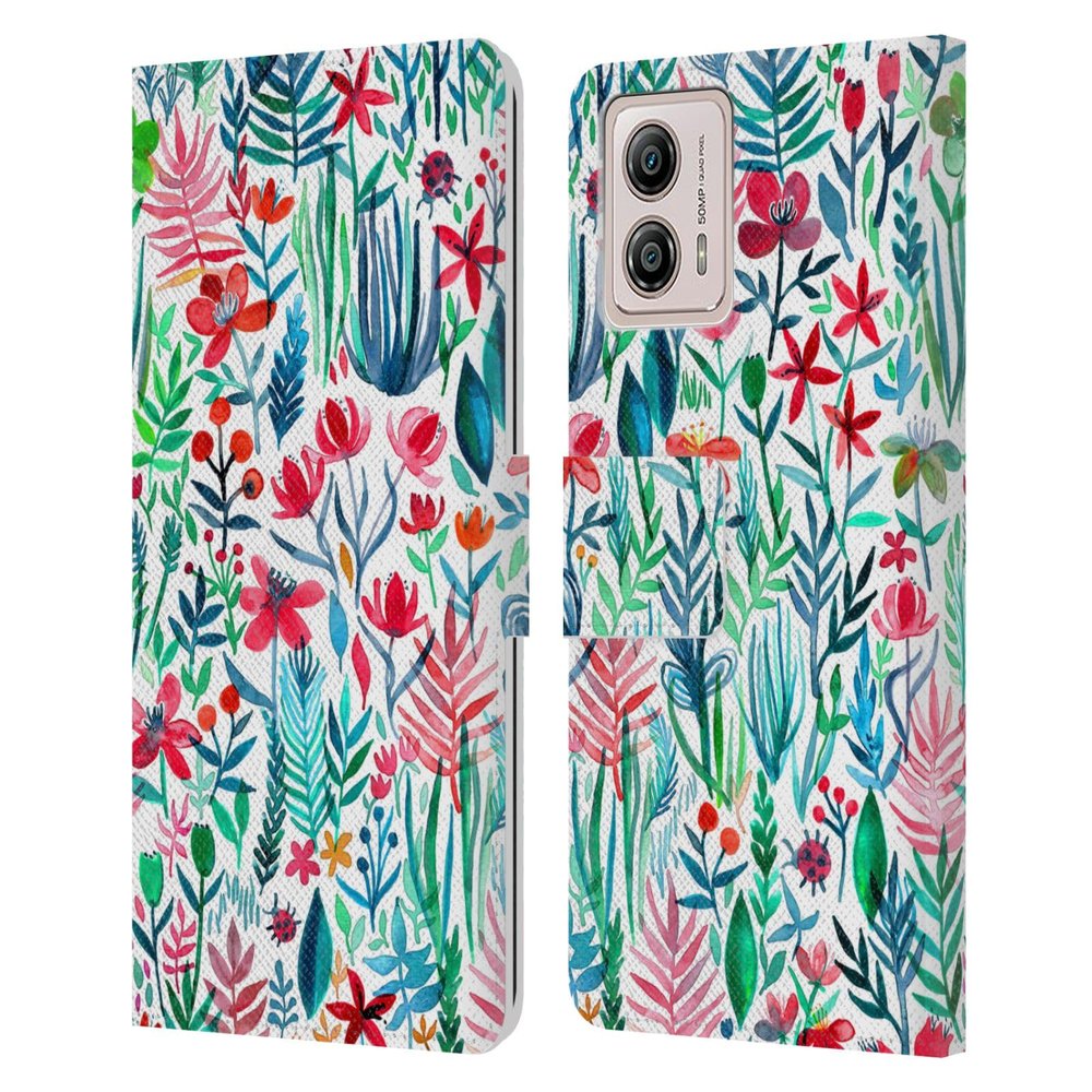 Head Case Designs Officially Licensed Micklyn Le Feuvre Tropical Ink White Watercolour Garden Leather Book Wallet Case Cover Compatible with Motorola Moto G53 5G