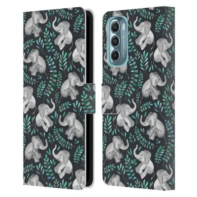 Head Case Designs Officially Licensed Micklyn Le Feuvre Little Laughing Elephants in Turquoise and Grey Wildlife Leather Book Wallet Case Cover Compatible with Motorola Moto G Stylus 5G (2022)