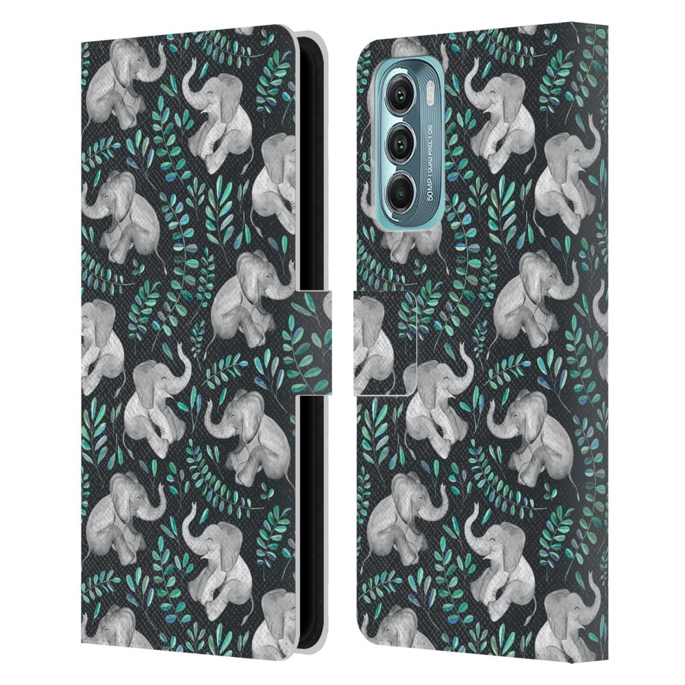 Head Case Designs Officially Licensed Micklyn Le Feuvre Little Laughing Elephants in Turquoise and Grey Wildlife Leather Book Wallet Case Cover Compatible with Motorola Moto G Stylus 5G (2022)