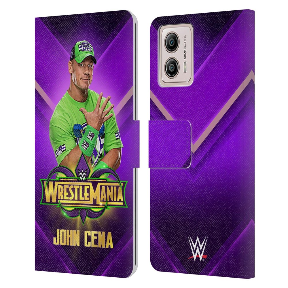 Head Case Designs Officially Licensed WWE John Cena Wrestlemania 34 Superstars Leather Book Wallet Case Cover Compatible with Motorola Moto G53 5G