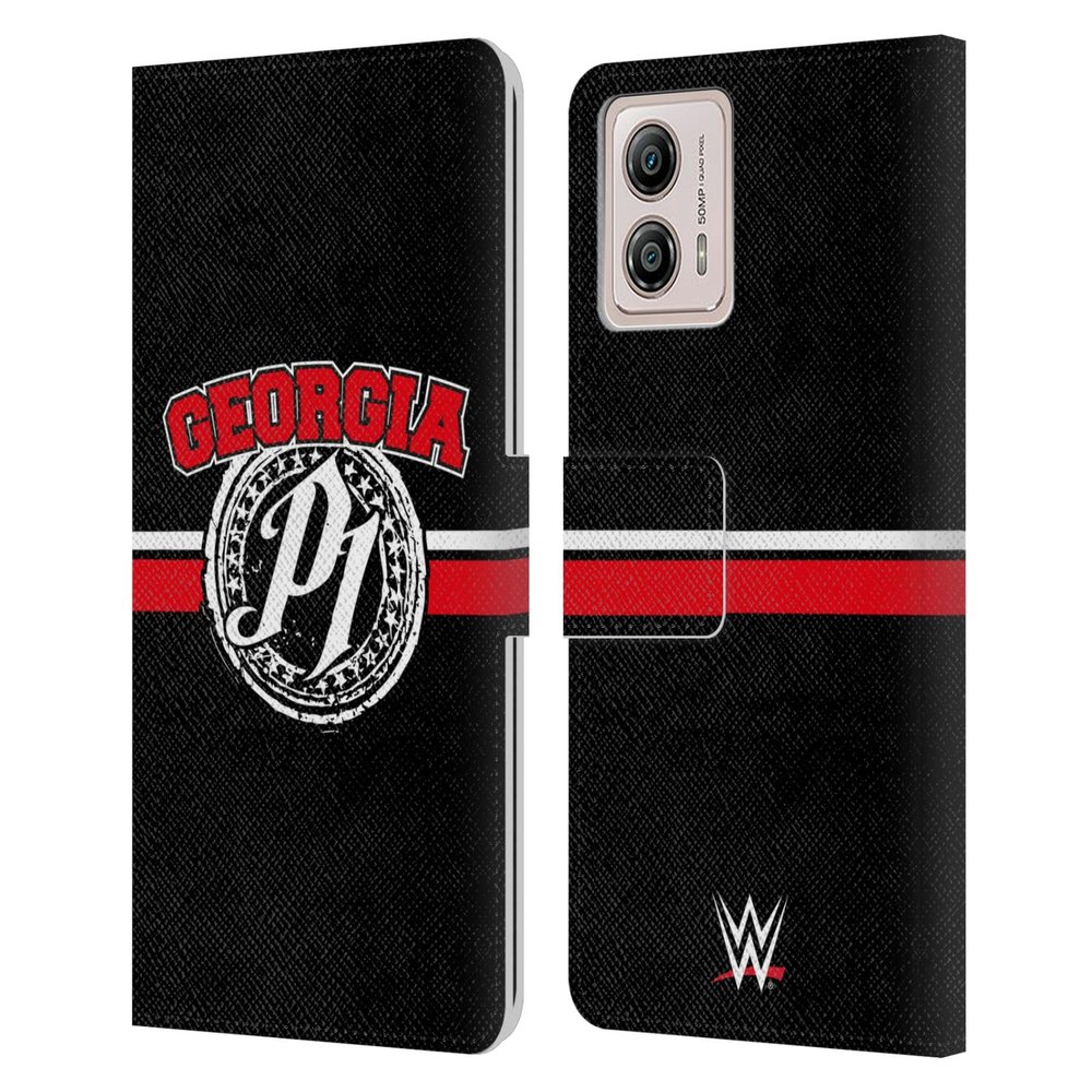 Head Case Designs Officially Licensed WWE Georgia P1 AJ Styles Leather Book Wallet Case Cover Compatible with Motorola Moto G53 5G