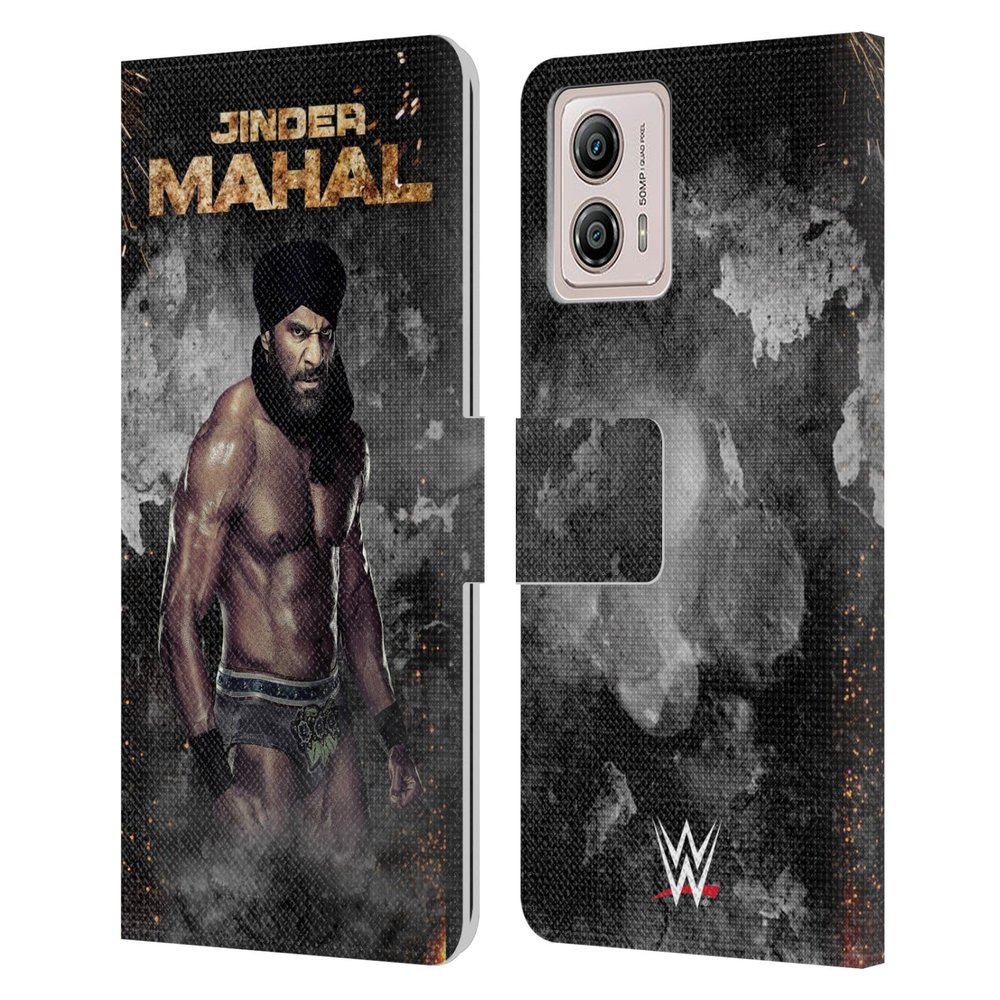 Head Case Designs Officially Licensed WWE LED Image Jinder Mahal Leather Book Wallet Case Cover Compatible with Motorola Moto G53 5G