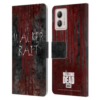 Head Case Designs Officially Licensed AMC The Walking Dead Walker Bait Typography Leather Book Wallet Case Cover Compatible with Motorola Moto G53 5G
