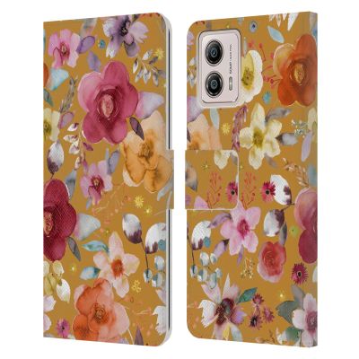 Head Case Designs Officially Licensed Ninola Winter Bouquets Mustard Floral Patterns Leather Book Wallet Case Cover Compatible with Motorola Moto G53 5G