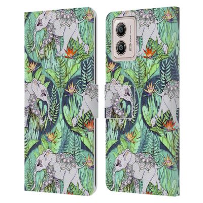 Head Case Designs Officially Licensed Micklyn Le Feuvre Little Elephants On Jungle Adventure Animals Leather Book Wallet Case Cover Compatible with Motorola Moto G53 5G