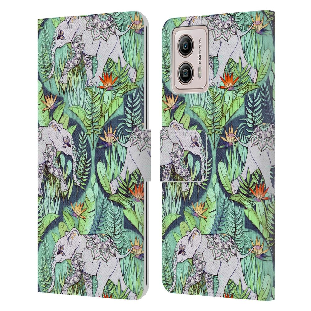 Head Case Designs Officially Licensed Micklyn Le Feuvre Little Elephants On Jungle Adventure Animals Leather Book Wallet Case Cover Compatible with Motorola Moto G53 5G