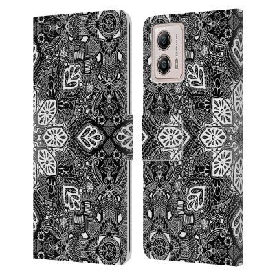 Head Case Designs Officially Licensed Micklyn Le Feuvre Lace in White on Black Mandala Leather Book Wallet Case Cover Compatible with Motorola Moto G53 5G