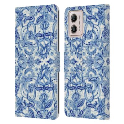 Head Case Designs Officially Licensed Micklyn Le Feuvre Denim Blues Floral Patterns Leather Book Wallet Case Cover Compatible with Motorola Moto G53 5G